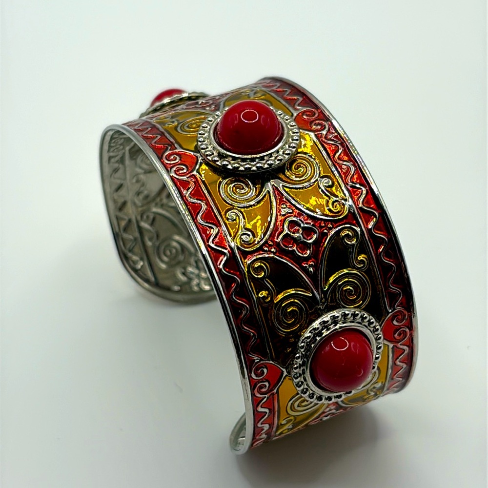 Red and Gold Intricate Cuff Bracelet Stainless Steel Size 6-8 Adjustable